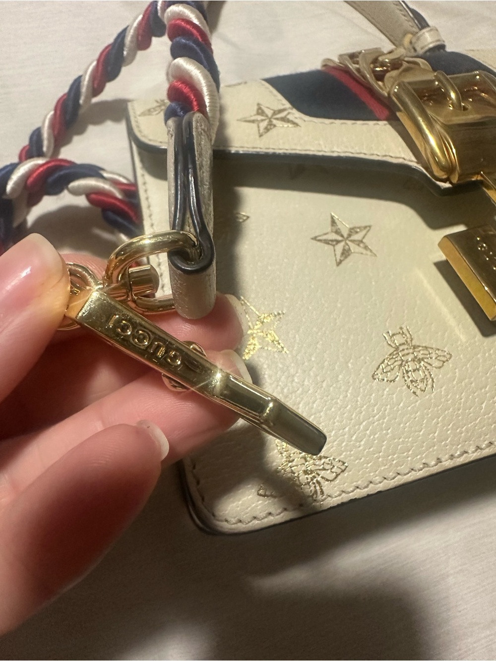 Gucci Cream Leather Top-Handle Satchel with Navy and Red Web Stripe - Picture 2 of 12